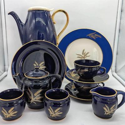 Sale Photo Thumbnail #184: Lenox Cobalt Blue and Gold Wheat China | Salad Plates | Cups and Saucers | Teapot & More