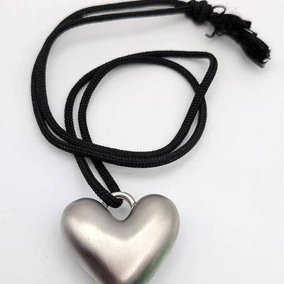 Sale Photo Thumbnail #28: Metal 3D Puff Heart Pendant on Black Cord