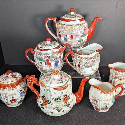 Sale Photo Thumbnail #179: Japanese Geisha Ware Kutani Ware 2 Tea Pots | 3Creamers | 2 Sugars