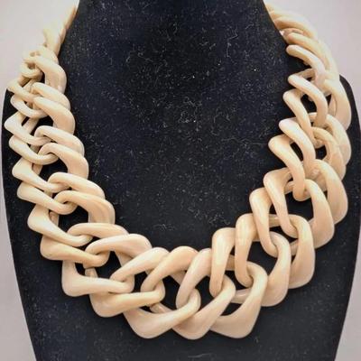 Sale Photo Thumbnail #42: Vintage Cream Bakelite Chain Necklace with Hook Closure