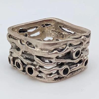Sale Photo Thumbnail #119: UniqueComtemporary Sterling Silver Square Ring, Size 7.5 