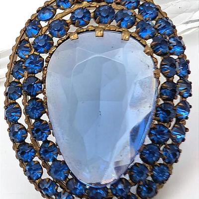 Sale Photo Thumbnail #123: Art Deco Czech 'Sapphire' Blue Crystal Clip Brooch