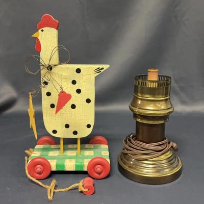 Vintage Rooster Pull You And Vintage Lamp
