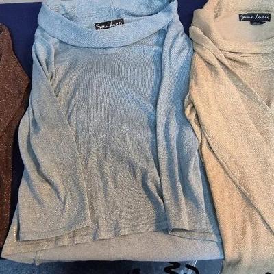 (3) Dressy Shimmer Sweaters Size L (Susan Lucci, Yarnworks)