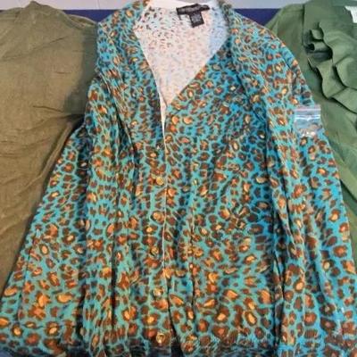 Dark Green Blouse, Teal Leopoard Print Blouse, Green Sweater By Citiknit, Coleen Lopez, Jeff Banks  