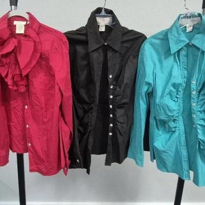 Women's Button Down Jewel Button Blouses Sizes Large By American Glamour & Jeffrey Banks