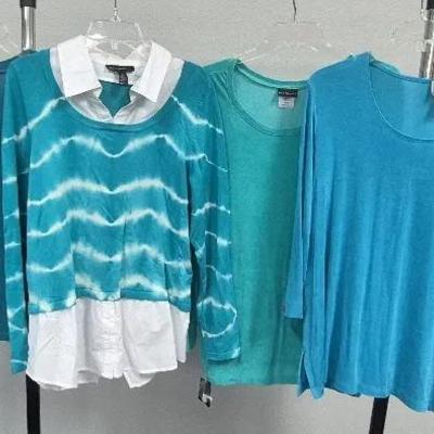 Women's Blouses Sizes Large By Citiknits and Slinky Brand with Multicolored Buttons On Sleeve 