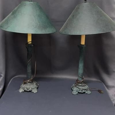 2 Green Metal Lamps 