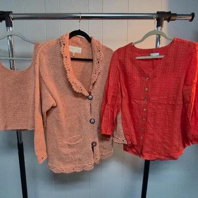 Vintage Orange Sweater With Blouse, Bright Orange Blouse, Size Snall To Medium