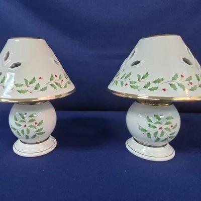 Lenox Holiday Pattern Porcelain Tealight Candle Lamp Set of 2