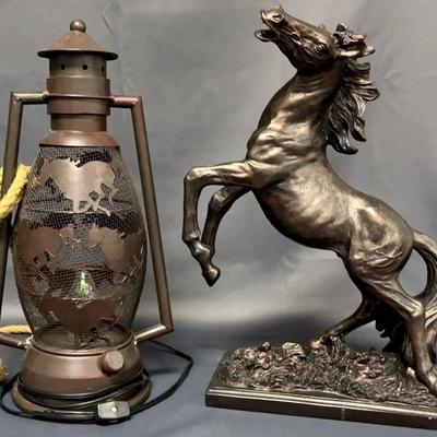 Metal Lantern With Horses And Horse Statue 