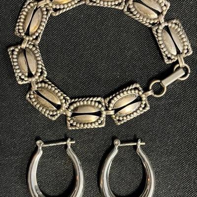 Sterling Silver Art Deco Bracelet And Earrings 