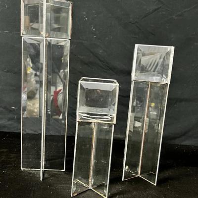 Modern Glass & Metal Candle Holders – Set of 3 (Graduated Heights)