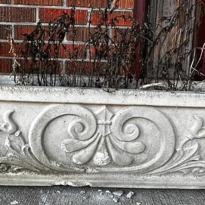 Rectangular Cement Garden Planter with Scroll Relief