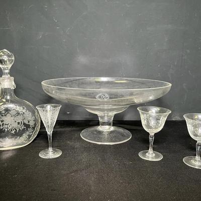 Assorted Decorative Glassware Group (Decanter, Compote & Stemware)
