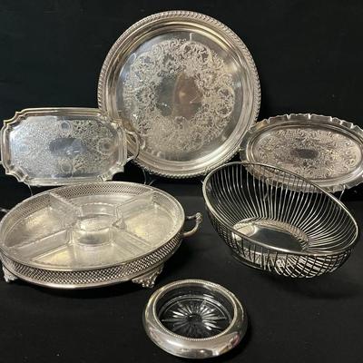 Assorted Silver-Plated Serving & Display Pieces, including Wm Rogers Round Serving Tray