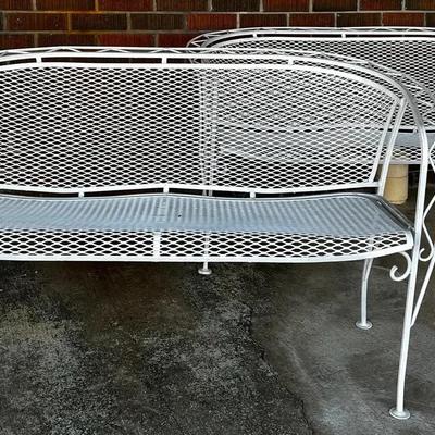 Two Painted Metal Outdoor Benches
