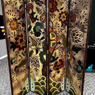 Floral 4 Panel Folding Screen Room Divider #2