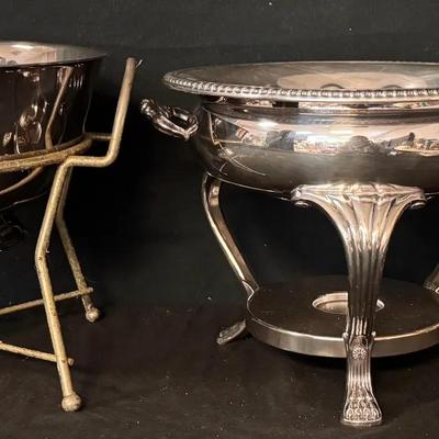 (3) Silver-Plated Food Warmers with Stands