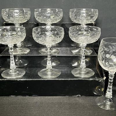 Cut Crystal Champagne Coupes & Matching Water Goblet (7-Piece Set)