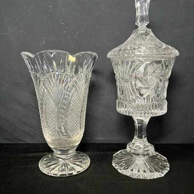 Waterford Seahorse Footed Vase & Crystal Pedestal Candy Dish with Lid