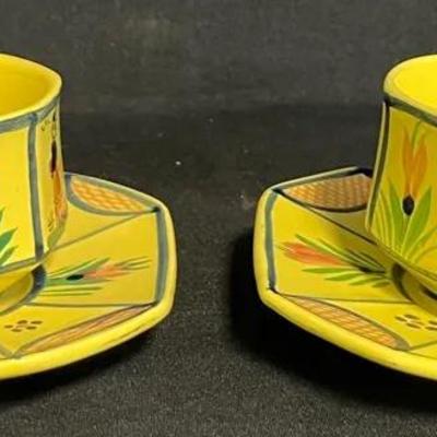 Cheerful HB Quimper Hand-Painted Cup & Saucer Set – France
