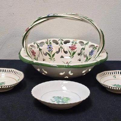 RCCL Hand-Painted Floral Ceramic Basket & Bowls Group – Portugal & Germany
