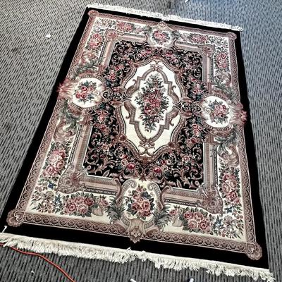 Ornate Floral 10' x 8' Area Rug with Black Field & Rose Medallion