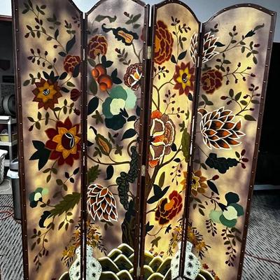 Floral 4-Panel Folding Screen Room Divider - #1