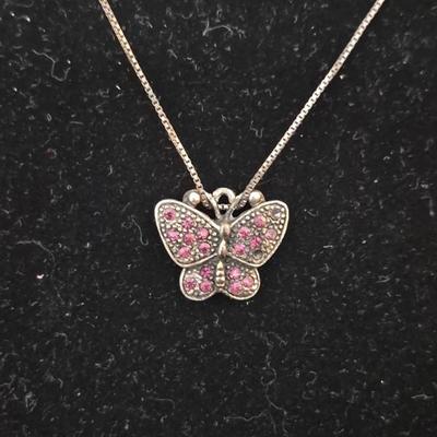 Filigree Butterfly Charm on Delicate 18" Sterling Chain - Chain TW 2.0g