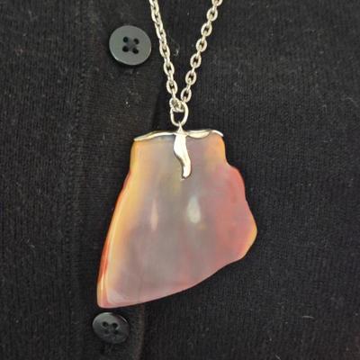 Vintage Polished Agate Slice Pendant on 24" Spring Ring Clasp Chain