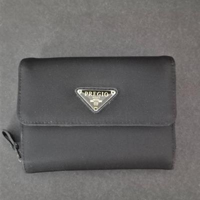 Pregio Prada-Style Black Satin Bi-Fold Wallet - Black