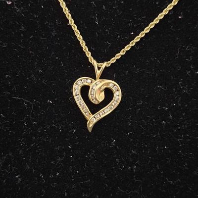 14k Gold 24" Spring Ring Clasp 1mm Rope Chain with 10k Gold Heart Pendant - TW 10k 1.5g; 14k 3.7g