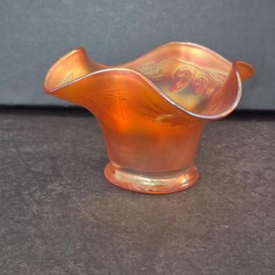 Vintage Fenton "Blackberry Spray - Marigold" Carnival Glass Bon Bon Dish