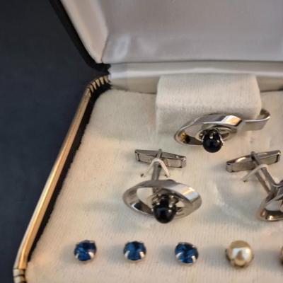 Vintage Carlos Espino Change-a-Link Cufflink & Tie Bar Set with Interchangeable Studs