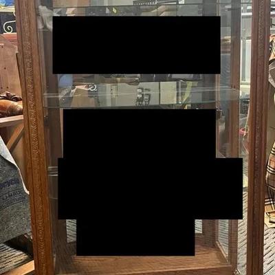 Lighted Wooden Curio Cabinet With (2) Glass Shelf’s And Mirrored Back