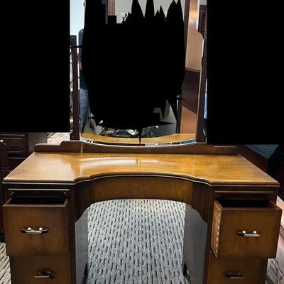 Vintage Laminated Wood Vanity with Adjustable Mirror & Dovetail Drawers