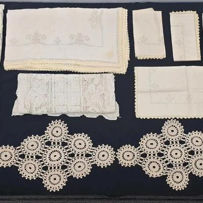 Vintage Embroidered Tablecloths & Matching Napkins, Table Runners, More