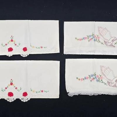 Vintage Fancy Embroided Pillow Cases & Doilies
