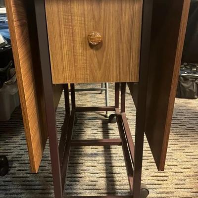 Laminated Wood Portable Drop Leaf Table With Storage
