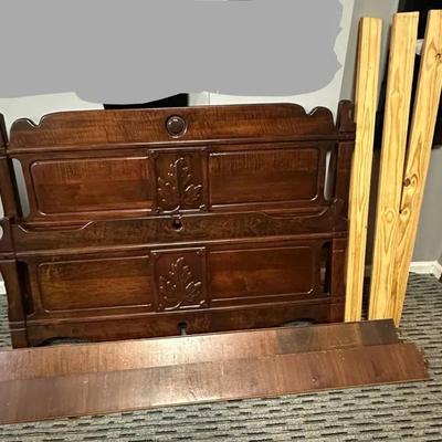 Full Wooden Bed Set- Headboard, Footboard, And Rails 