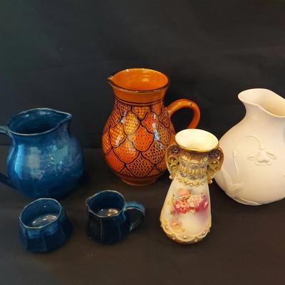 3 PITCHERS AND A VASE FROM AUSTRIA