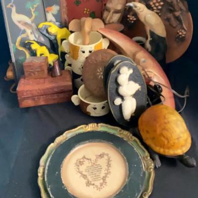 Eclectic Décor Collection Featuring Mexican Feather Art and Turtle Lamp