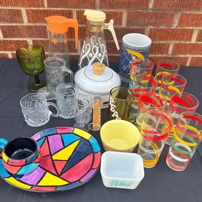Collectible Glassware Collection Featuring Batman, Pyrex & Retro Drinkware