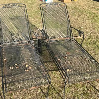 Pair of Wrought Iron Mesh Lawn Chairs