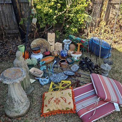 Outdoor Décor Collection with Pillows, Planters, Statues & Metal Accents