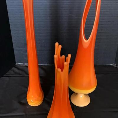 Orange Swung Glass Vases in Graduated Sizes