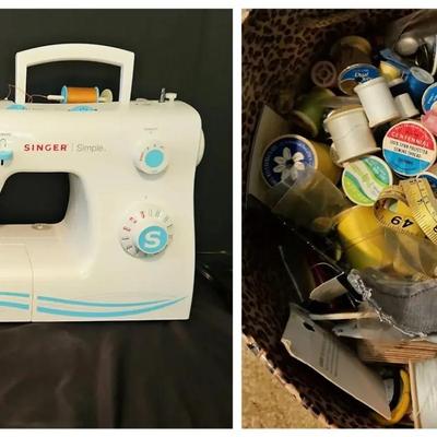 Singer Sewing Machine with Foot Pedal and Sewing Supplies