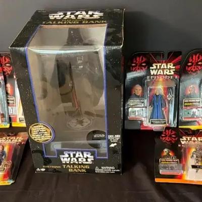 Star Wars Darth Vader Talking Bank and Episode I Hasbro Figure Collection