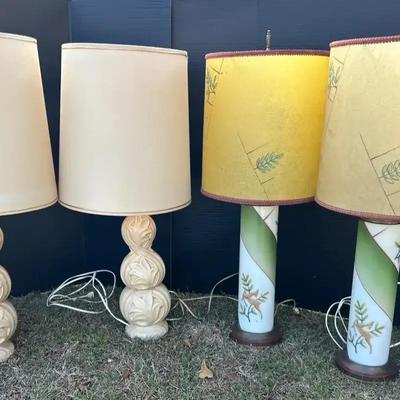 Two Pairs of Table Lamps Featuring Ceramic & Painted Glass Bases